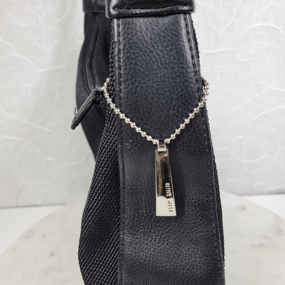 Nine West Mini Hobo Shoulder Bag Purse Black Mesh Zip Silver Logo Charm Y2K - Picture 9 of 15